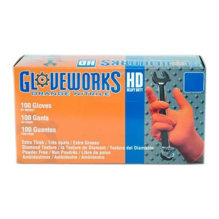 Ammex Disposable Gloves, 8 mil Palm, Nitrile, Powder-Free, S, Orange GWON42100